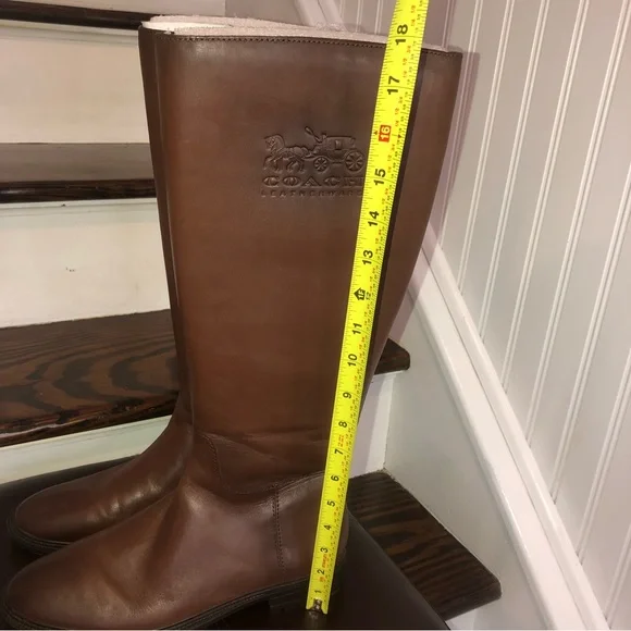 COACH Brown Leather Knee High Moto Riding Boots Sz 9.5 NWOB - Picture 6 of 10